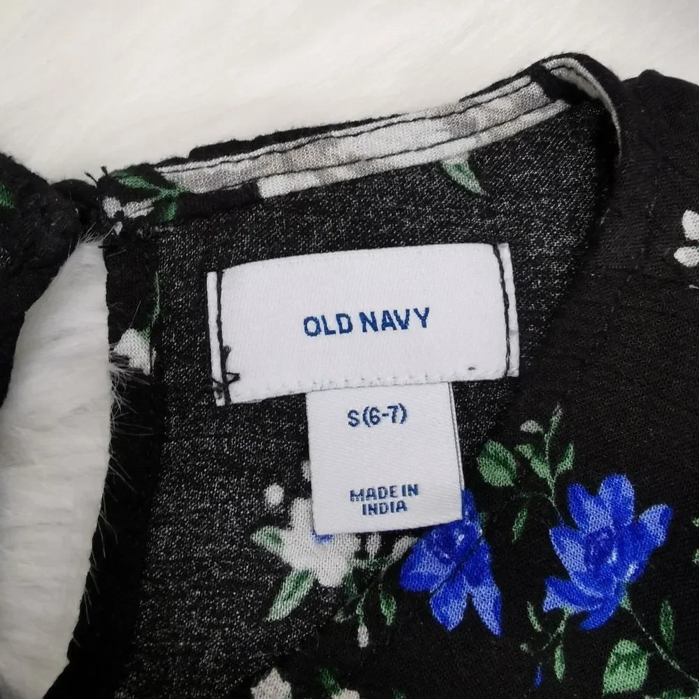 Old Navy Girl Black Floral Dress Size S 6-7